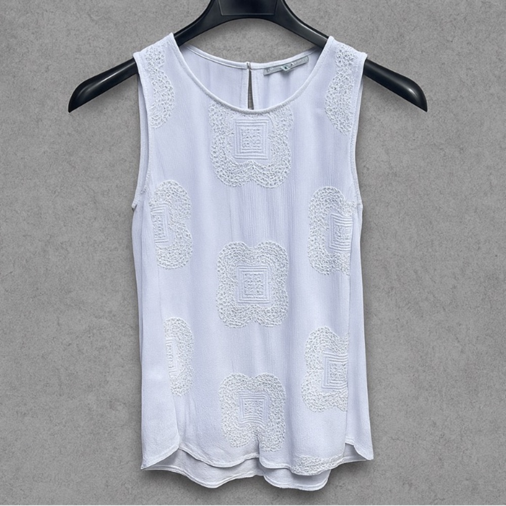 Daniel Rainn White Boho Embroidered Print Sleeveless Lace Top Size Small